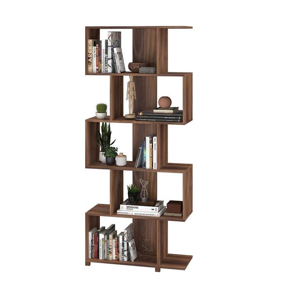 Manhattan Comfort Petrolina Z-Shelf with 5 Shelves - 30.91-in x 72.44-in - Nut Brown