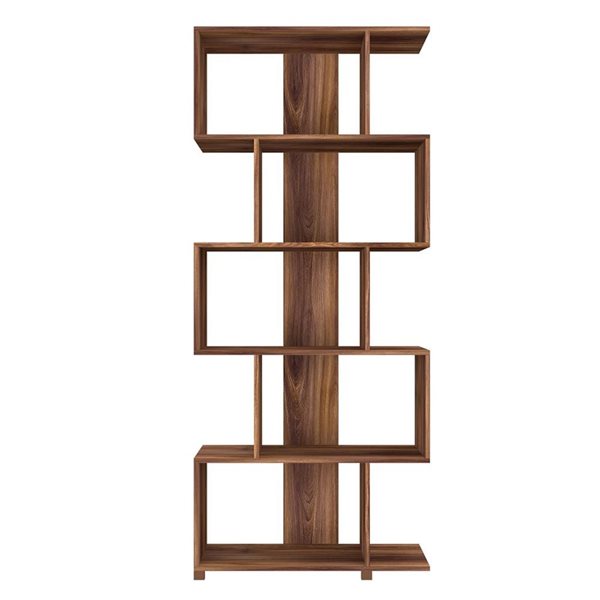 Manhattan Comfort Petrolina Z-Shelf with 5 Shelves - 30.91-in x 72.44-in - Nut Brown