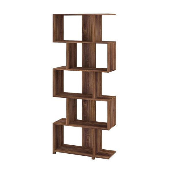 Manhattan Comfort Petrolina Z-Shelf with 5 Shelves - 30.91-in x 72.44-in - Nut Brown