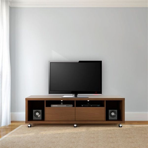 Manhattan Comfort Cabrini Tv Stand And Floating Wall Tv Panel 1 8 With Led Lights 71 In X 73 In Nut Brown 2 1547282251 Rona