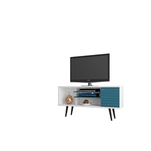 Manhattan Comfort Liberty TV Stand with 5 Shelves and 1 Door - 53.14-in x 26.57-in - White/Aqua Blue