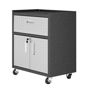 Manhattan Comfort Fortress Mobile Garage Cabinet with Drawer and Shelves - Metal - 30.3-in x 31.5-in - Grey