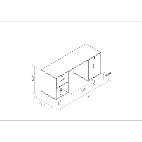 Manhattan Comfort Edgar 1-Drawer Mid-Century Office Desk - 53.14-in x 30.9-in - Dark Brown