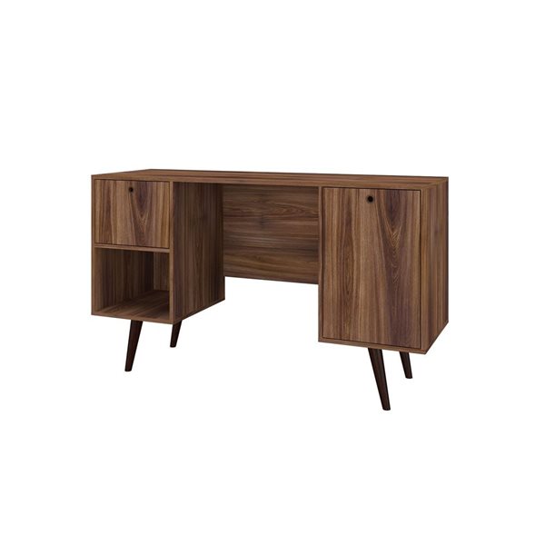 Manhattan Comfort Edgar 1-Drawer Mid-Century Office Desk - 53.14-in x 30.9-in - Dark Brown