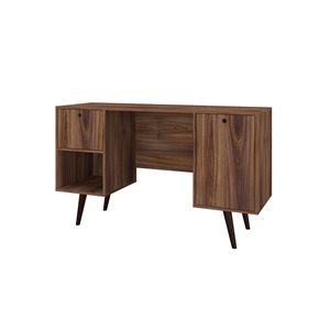 Manhattan Comfort Edgar 1-Drawer Mid-Century Office Desk - 53.14-in x 30.9-in - Dark Brown