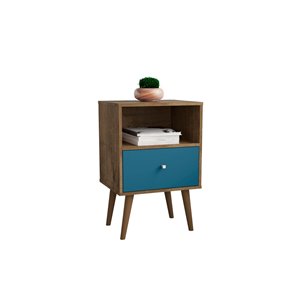 Manhattan Comfort Liberty Nightstand 1.0 with Cubby Space - 17.72-in x 27.09-in - Rustic Brown/Aqua Blue