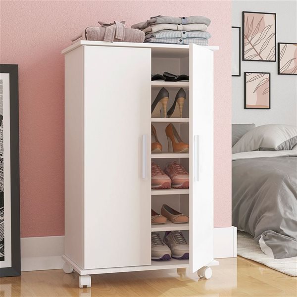 Manhattan Comfort Catalonia Mobile Shoe Closet 2.0 with 6 Shelves - 23.62-in x 38.97-in - White