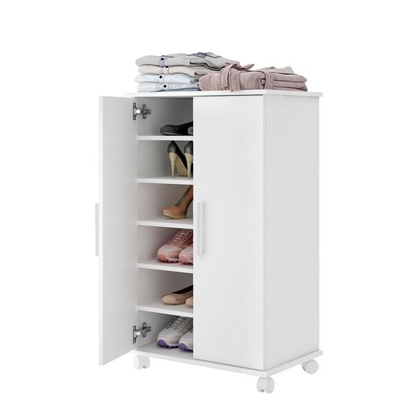 Manhattan Comfort Catalonia Mobile Shoe Closet 2.0 with 6 Shelves - 23.62-in x 38.97-in - White