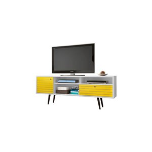 Manhattan Comfort Liberty TV Stand with Shelves and Drawer - 70.86-in x 26.57-in - White/Yellow