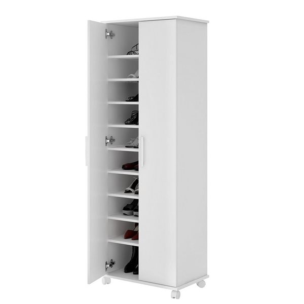 Manhattan Comfort Catalonia Mobile Shoe Closet 1.0 with 10 Shelves - 23.62-in x 67.95-in - White