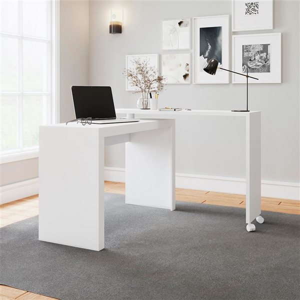 Manhattan Comfort Calabria Nested Desk with Swivel Feature - 47.24-in x 32.09-in - White