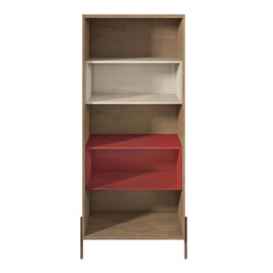 Manhattan Comfort Joy 5-Shelf Bookcase - 30.71-in x 70.28-in - Red/Off White/Wood