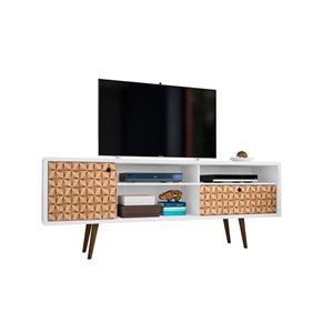 Manhattan Comfort Liberty TV Stand with Shelves and Drawer - 70.86-in x 26.57-in - White/3D Prints