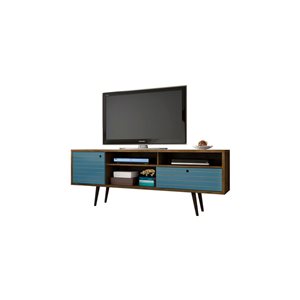 Manhattan Comfort Liberty TV Stand with Shelves and Drawer - 70.86-in x 26.57-in - Rustic Brown/Aqua Blue