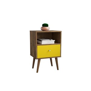 Manhattan Comfort Liberty Nightstand 1.0 with Cubby Space - 17.72-in x 27.09-in - Rustic Brown/Yellow