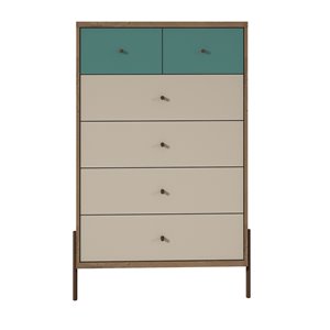Manhattan Comfort Joy Tall Dresser with 6 Drawers - 30.71-in x 48.43-in - Blue/Off White/Oak