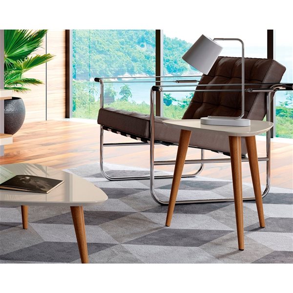 Manhattan Comfort Utopia High Triangular End Table with Splayed Wooden Legs - 20.07-in x 19.68-in - Off White