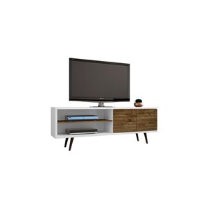 Manhattan Comfort Liberty TV Stand with 3 Shelves and 2 Doors - 62.99-in x 25.59-in - White/Rustic Brown