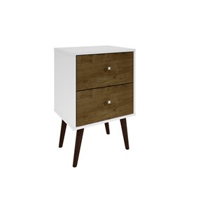 Manhattan Comfort Liberty Nightstand 2.0 with 2 Drawers - 17.72-in x 27.09-in - White/Rustic Brown