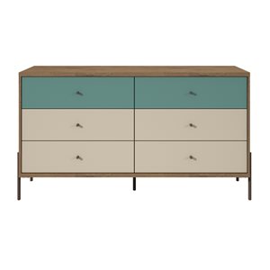 Manhattan Comfort Joy Double Dresser with 6 Drawers - 59.06-in x 32.48-in - Blue/Off White/Oak