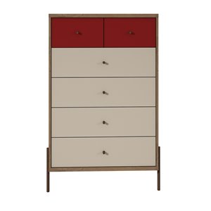 Manhattan Comfort Joy Tall Dresser with 6 Drawers - 30.71-in x 48.43-in – Off White/Red/Oak