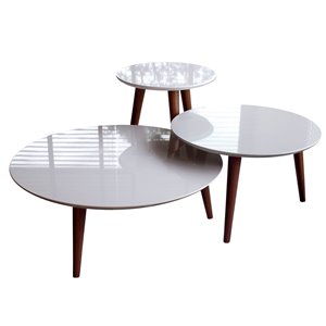 Manhattan Comfort Moore 3-Piece Round End Table Set - Gloss - Off White