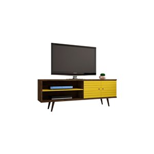 Manhattan Comfort Liberty TV Stand with 3 Shelves and 2 Doors - 62.99-in x 25.59-in - Rustic Brown/Yellow