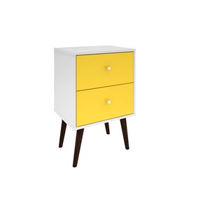 Manhattan Comfort Liberty Nightstand 2.0 with 2 Drawers - 17.72-in x 27.09-in - White/Yellow