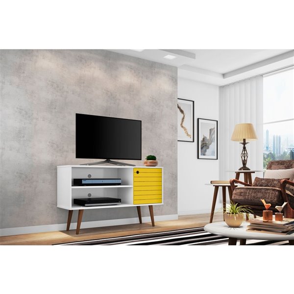 Manhattan Comfort Liberty TV Stand with 2 Shelves and 1 Door - 42.52-in x 25.8-in - White/Yellow