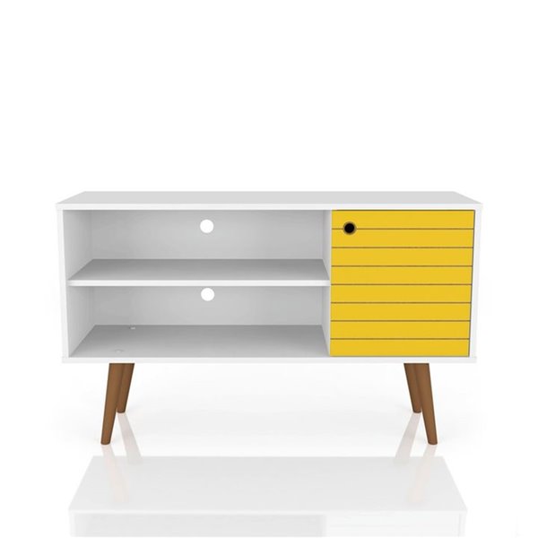 Manhattan Comfort Liberty TV Stand with 2 Shelves and 1 Door - 42.52-in x 25.8-in - White/Yellow