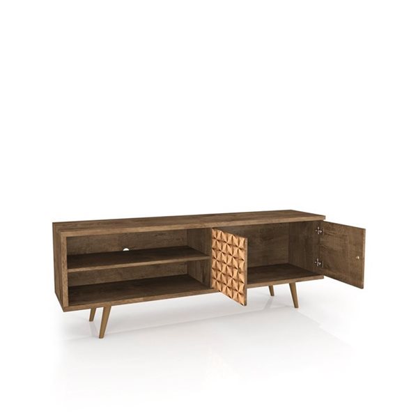 Manhattan Comfort Liberty TV Stand with 3 Shelves and 2 Doors - 62.99-in x 25.59-in - Rustic Brown/3D Prints