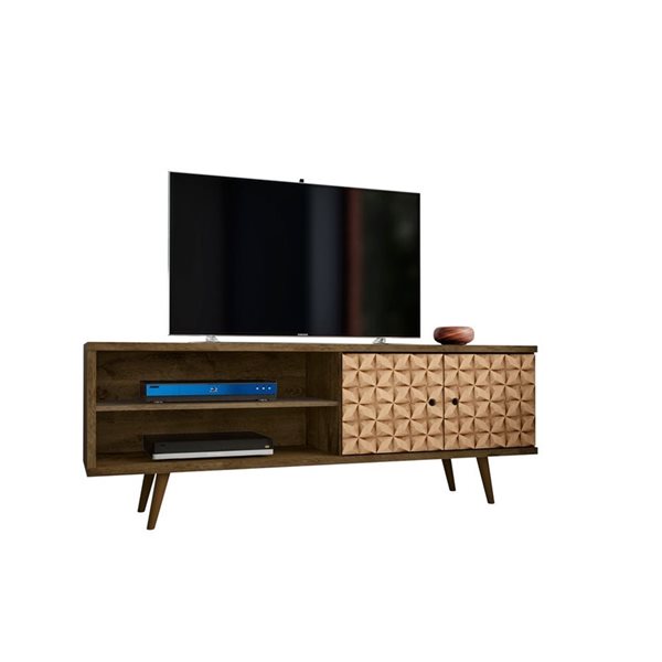 Manhattan Comfort Liberty TV Stand with 3 Shelves and 2 Doors - 62.99-in x 25.59-in - Rustic Brown/3D Prints