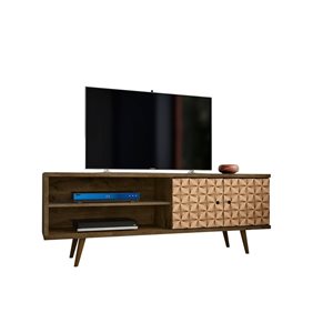 Manhattan Comfort Liberty TV Stand with 3 Shelves and 2 Doors - 62.99-in x 25.59-in - Rustic Brown/3D Prints