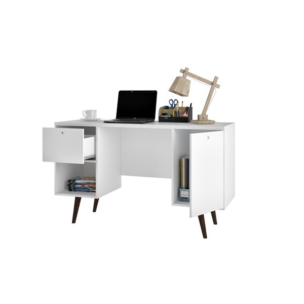 Manhattan Comfort Edgar 1-Drawer Mid-Century Office Desk - 53.14-in x 30.9-in - White