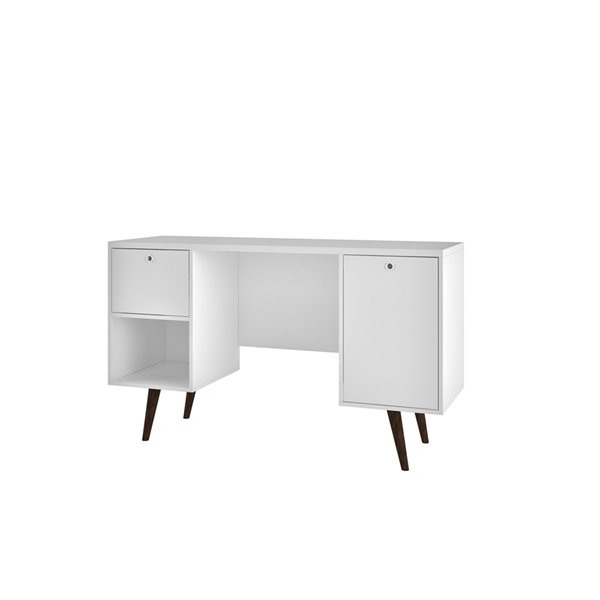 Manhattan Comfort Edgar 1-Drawer Mid-Century Office Desk - 53.14-in x 30.9-in - White