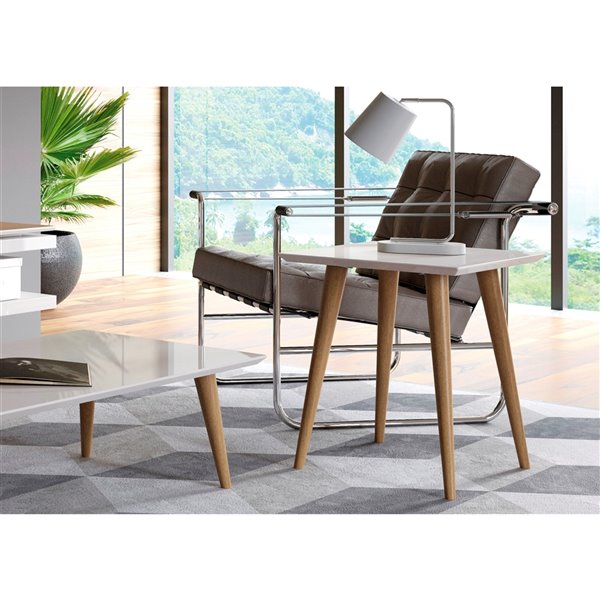 Manhattan Comfort Utopia High Square End Table with Splayed Wooden Legs - 17.32-in x 19.68-in - Off White