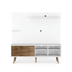 Manhattan Comfort Liberty Entertainment Centre with Overhead Shelf - 70.87-in x 72.05-in -White/Rustic Brown