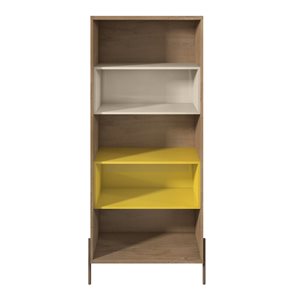 Manhattan Comfort Joy 5-Shelf Bookcase - 30.71-in x 70.28-in - Yellow/Off White/Wood