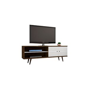Manhattan Comfort Liberty TV Stand with 3 Shelves and 2 Doors - 62.99-in x 25.59-in - Rustic Brown/White
