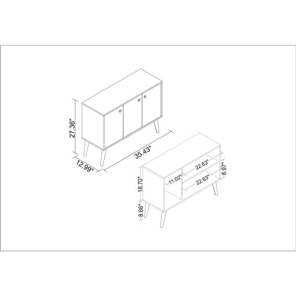 Manhattan Comfort Bromma Buffet Stand with 3 Doors - 35.43-in x 27.36-in - White