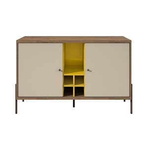 Manhattan Comfort Joy 4-Bottle Wine Buffet Stand - 47.44-in x 29.92-in - Yellow/Off White/Oak