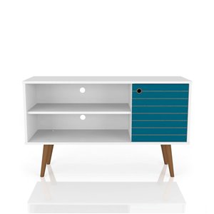 Manhattan Comfort Liberty TV Stand with 2 Shelves and 1 Door - 42.52-in x 25.8-in - White/Aqua Blue