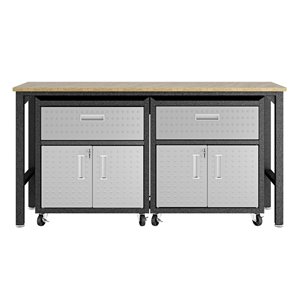 Manhattan Comfort Fortress 3-Piece Mobile Garage Cabinet and Worktable 4.0 - 72.4-in x 37.6-in - Grey