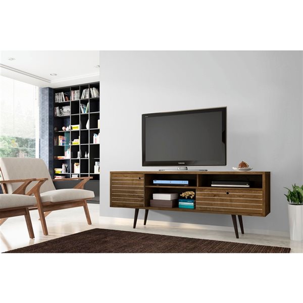 Manhattan Comfort Liberty TV Stand with Shelves and Drawer - 70.86-in x 26.57-in - White with Rustic Brown