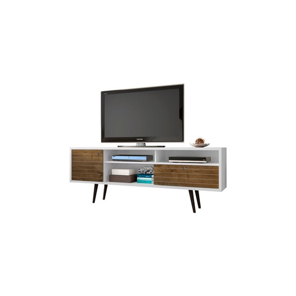 Manhattan Comfort Liberty TV Stand with Shelves and Drawer - 70.86-in x 26.57-in - White with Rustic Brown