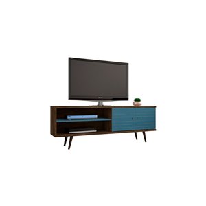 Manhattan Comfort Liberty TV Stand with 3 Shelves and 2 Doors - 62.99-in x 25.59-in - Rustic Brown/Aqua Blue