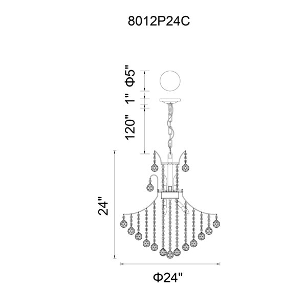 CWI Lighting Princess Chandelier - 10-Light - 24-in - Chrome