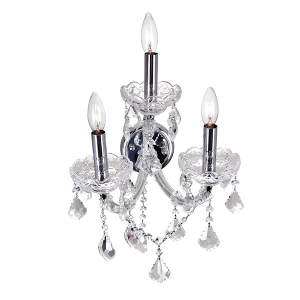 CWI Lighting Maria Theresa Wall Sconce - 3-Light - 10-in - Chrome