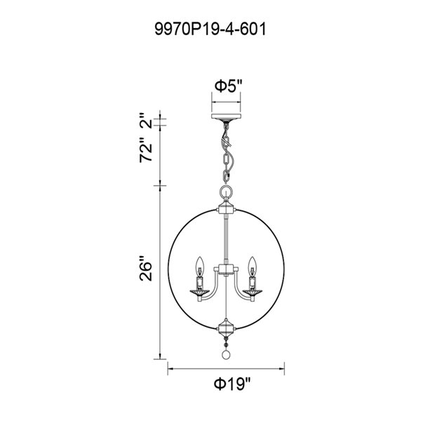 CWI Lighting Esia Chandelier - 4-Light - 19-in - Chrome