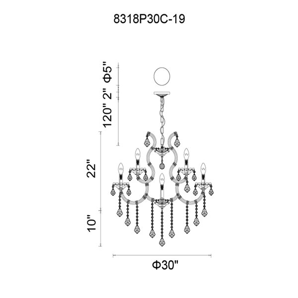 CWI Lighting Maria Theresa Chandelier - 19-Light - 30-in - Chrome